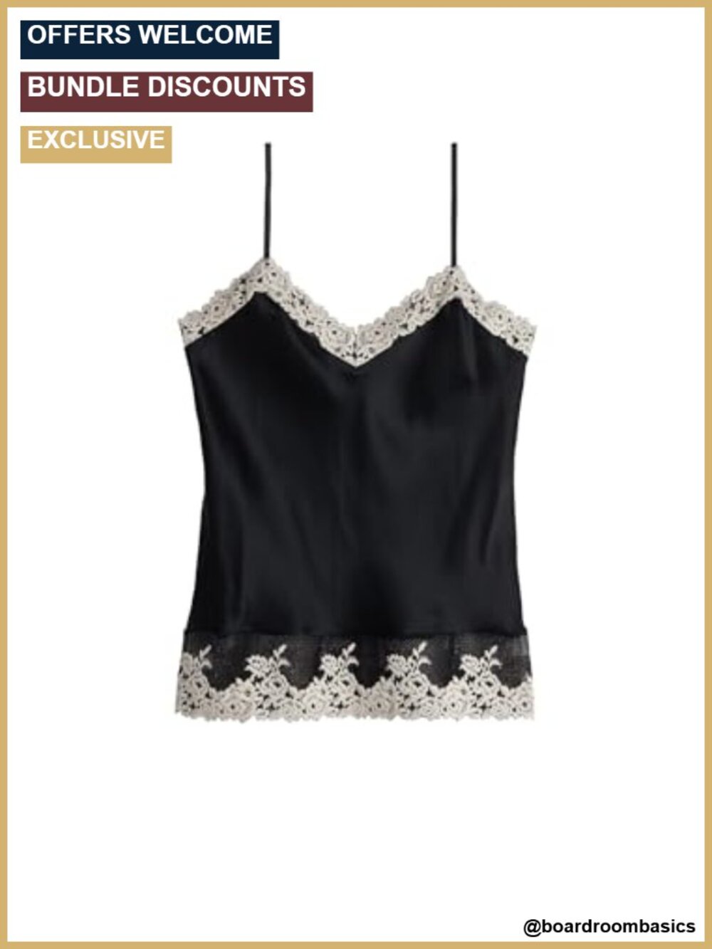 Silk Satin Tank Top Thin Strap Lace V-Neck Adjustable Regular Fit